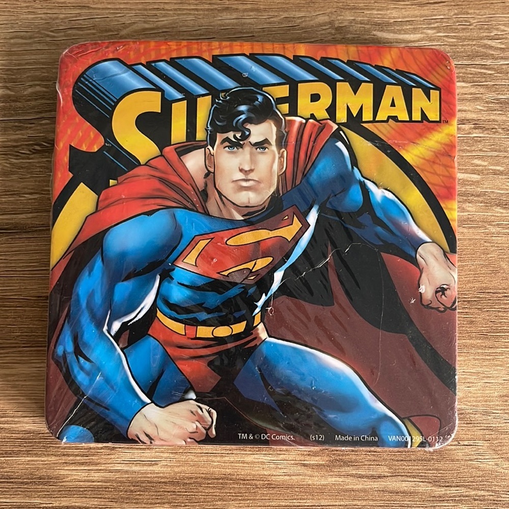 NIP Set of 6 DC Comics Superman Beverage Square Beer Drink Coasters Mats 4"x 4”